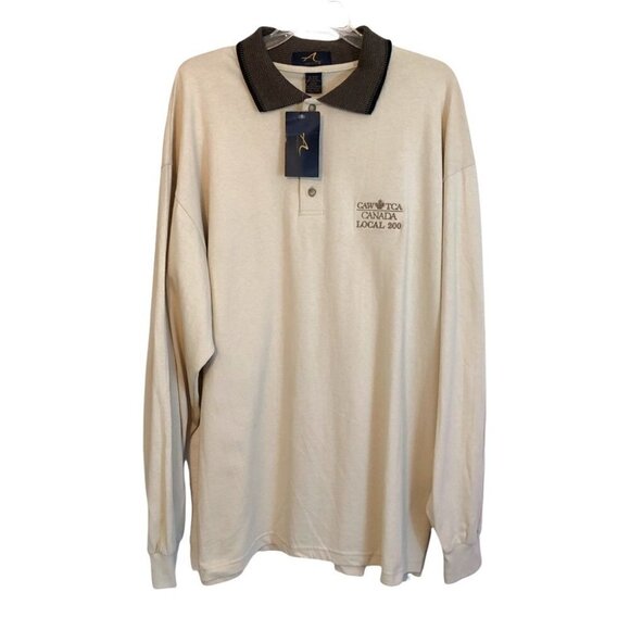 NWT Vintage  Ash City Long Sleeve Polo Shirt CAW Logo Mens 2 Xlg Beige - Picture 1 of 10